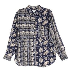 Vintage Segrets Sun Prints Button Up Shirt Womens M Purple Abstract Leaves